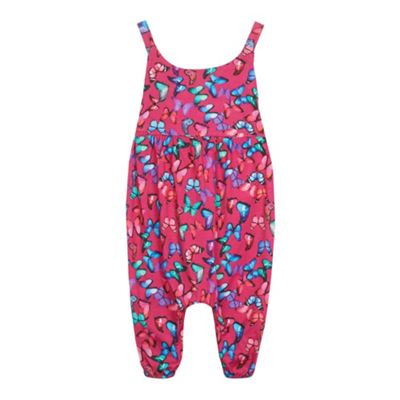 bluezoo Girls' pink butterfly print romper suit